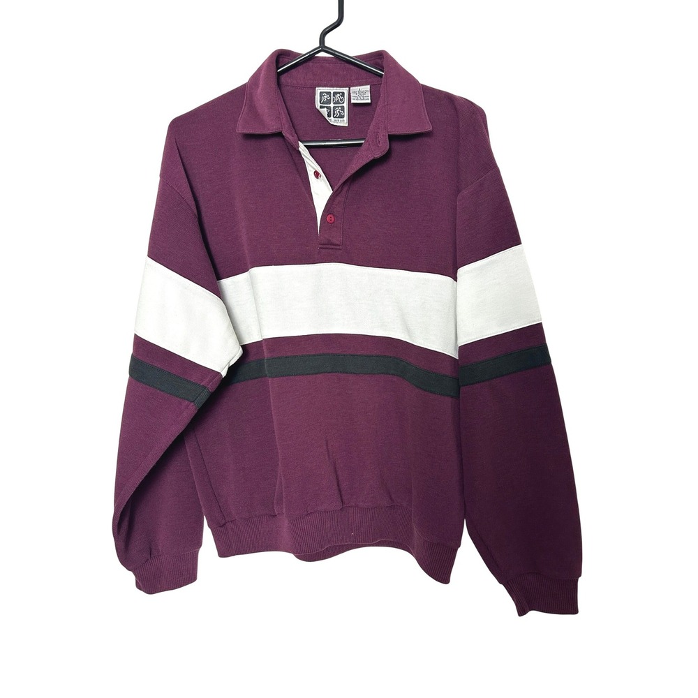 Vintage 90s Active Wear Rugby Shirt Mens L Maroon Colorblock Polo 90s collegiate